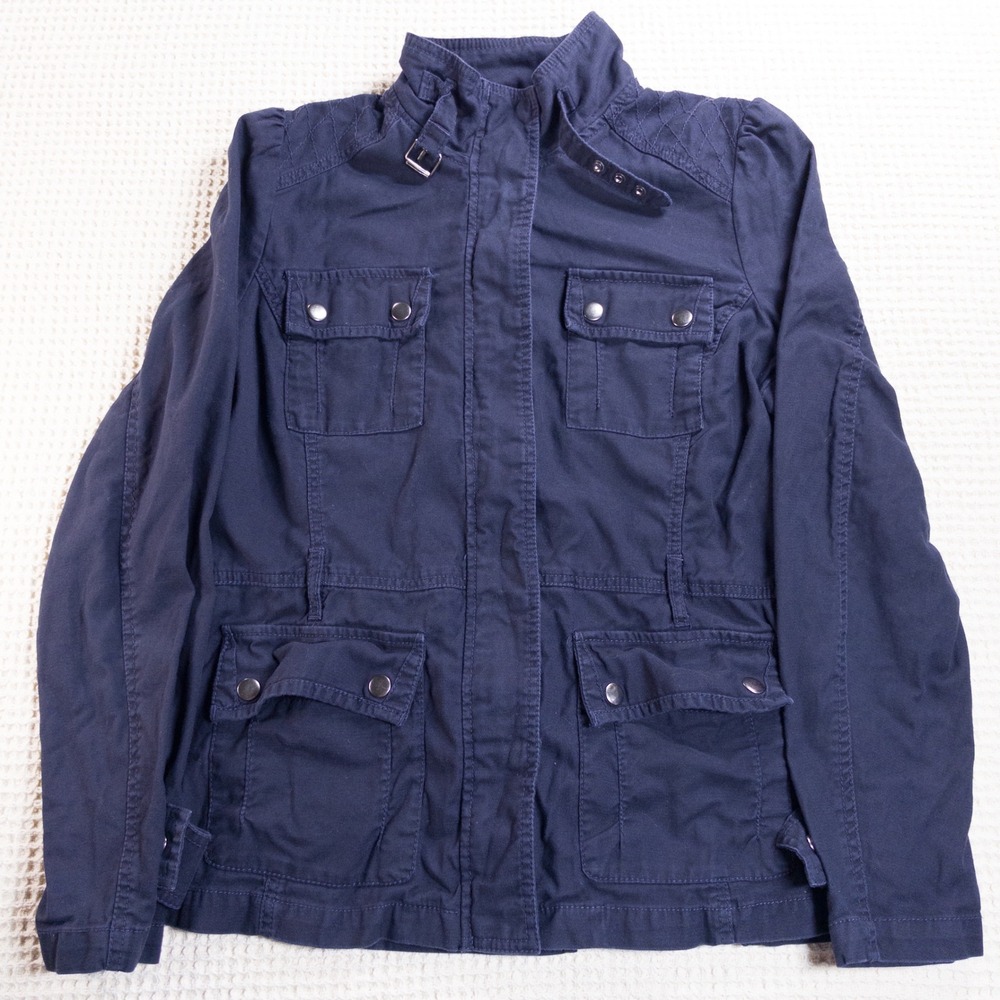 Converse One Star Womens XL Navy Blue Cotton Military Field Jacket Utility Coat